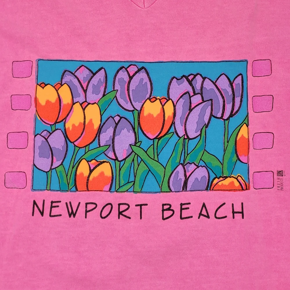 Fresh Produce Vintage Tee Pink Newport Beach Tulip Graphic 1995 V T-Shirt Medium - Picture 3 of 14